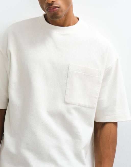 ASOS DESIGN heavyweight boxy oversized t-shirt with contrast stitching in cream texture, 3 of 5
