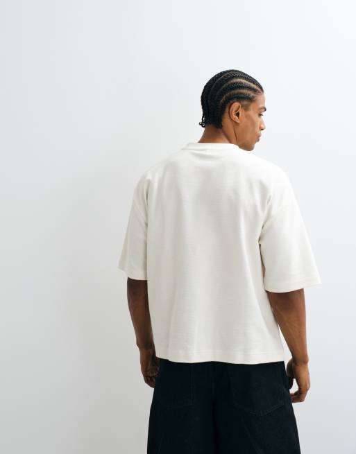 ASOS DESIGN heavyweight boxy oversized t-shirt with contrast stitching in cream texture, 5 of 5