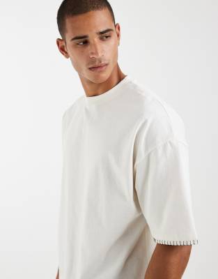 Asos Design Heavyweight Boxy Oversized T-shirt With Contrast Stitching In White