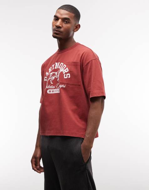 ASOS DESIGN heavyweight boxy oversized t-shirt with dog graphic in red wash - view 1