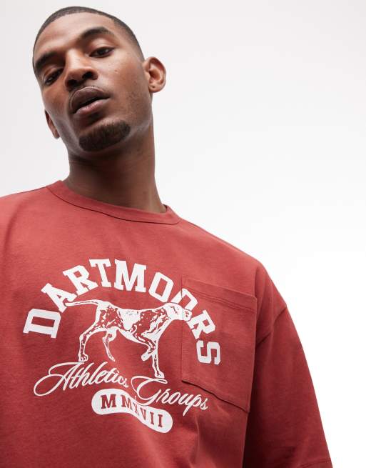 ASOS DESIGN heavyweight boxy oversized t-shirt with dog graphic in red wash, 3 of 5