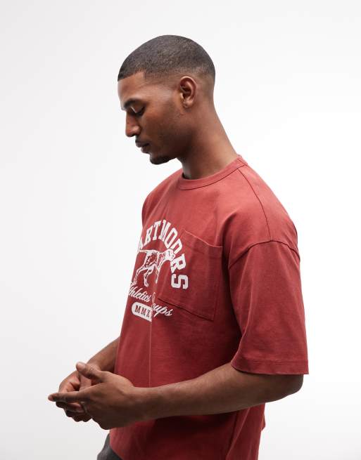 ASOS DESIGN heavyweight boxy oversized t-shirt with dog graphic in red wash, 4 of 5