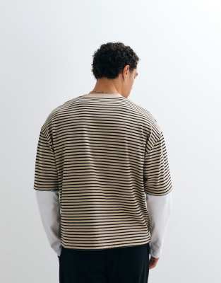 Asos Design Heavyweight Boxy Oversized T-shirt With Double Sleeves In Multi
