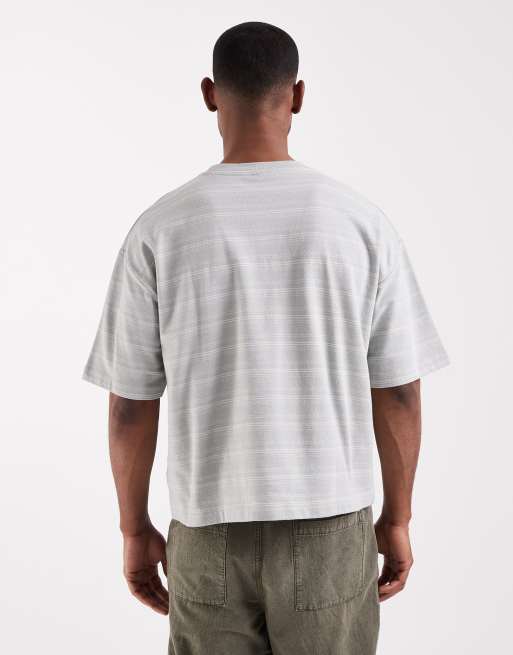 ASOS DESIGN heavyweight boxy oversized t-shirt with embroidery in green stripe, 5 of 5
