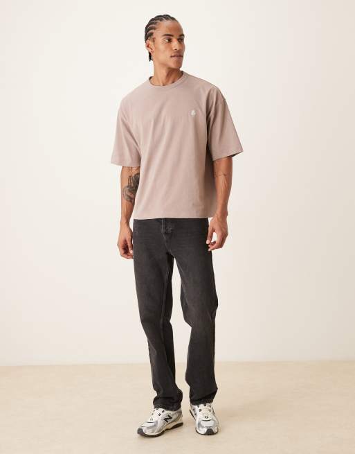 ASOS DESIGN heavyweight boxy oversized t-shirt with floral graphic in washed brown, 2 of 5