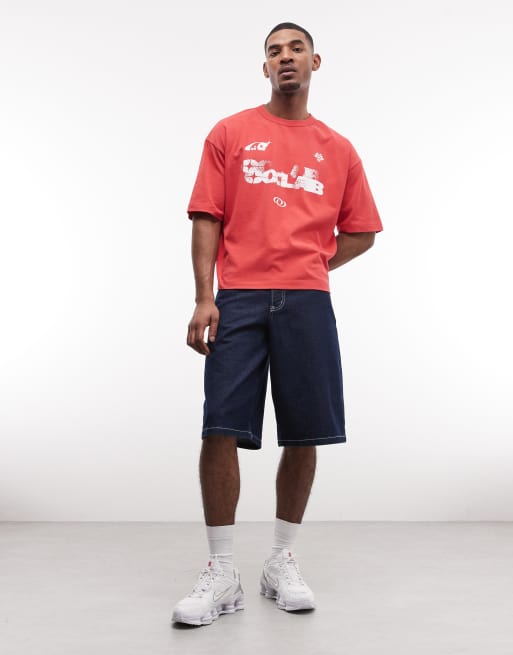ASOS DESIGN heavyweight boxy oversized t-shirt with football graphic in red wash, 2 of 5