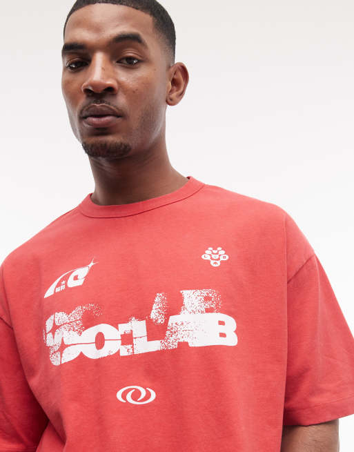 ASOS DESIGN heavyweight boxy oversized t-shirt with football graphic in red wash, 4 of 5
