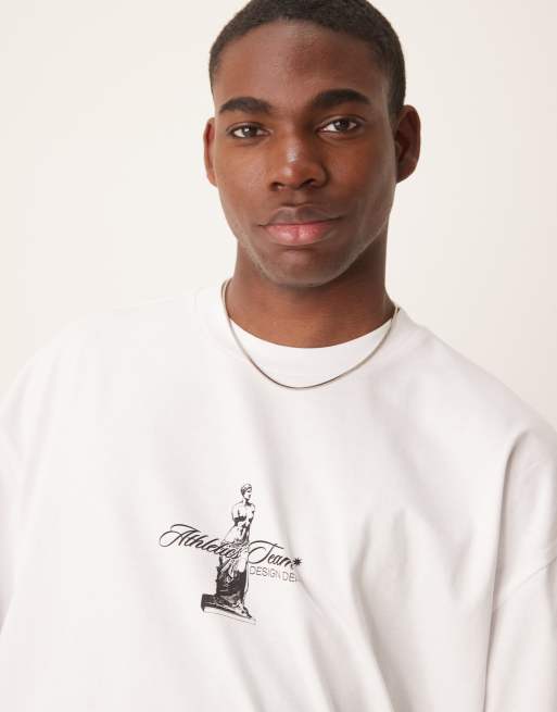 ASOS DESIGN heavyweight boxy oversized t-shirt with front and back graphic in white
