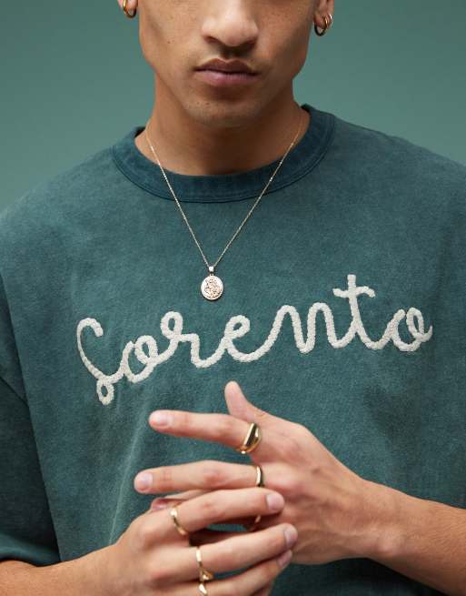ASOS DESIGN heavyweight boxy oversized T-shirt with front print in washed green