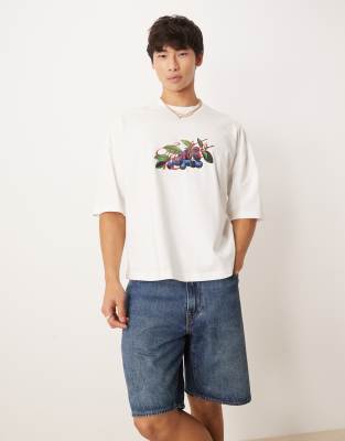 Asos Design Heavyweight Boxy Oversized T-shirt With Fruit Print In White