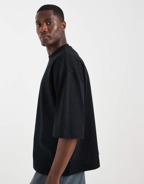 ASOS DESIGN heavyweight boxy oversized t-shirt with half sleeve in black - view 1