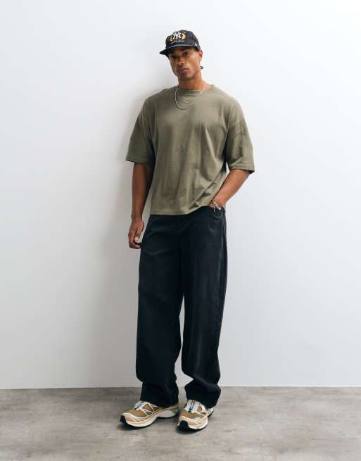 ASOS DESIGN heavyweight boxy oversized t-shirt with panels in khaki green, 3 of 5