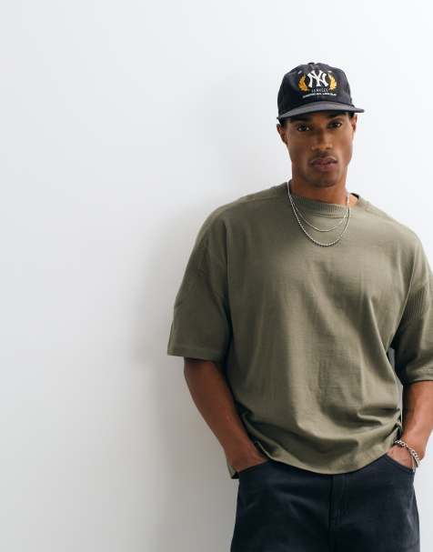 ASOS DESIGN heavyweight boxy oversized t-shirt with panels in khaki - view 1
