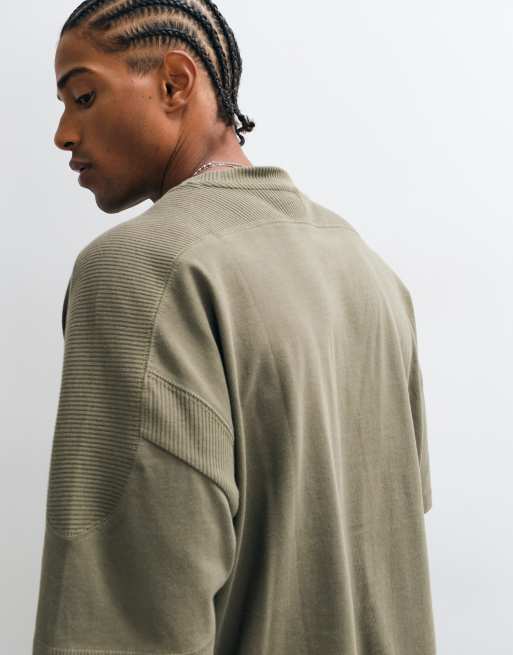 ASOS DESIGN heavyweight boxy oversized t-shirt with panels in khaki, 2 of 5