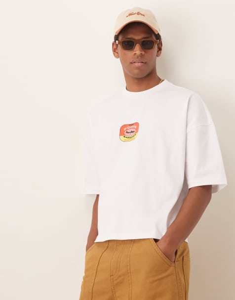 ASOS DESIGN heavyweight boxy oversized t-shirt with print in white - view 1