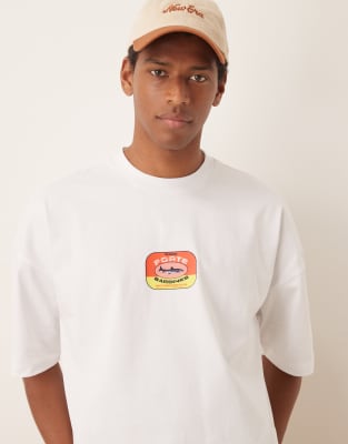 ASOS DESIGN heavyweight boxy oversized t-shirt with print in white