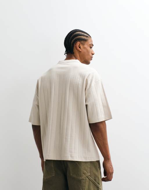 ASOS DESIGN heavyweight boxy oversized T-shirt with soccer chest embroidery in beige texture, 4 of 5