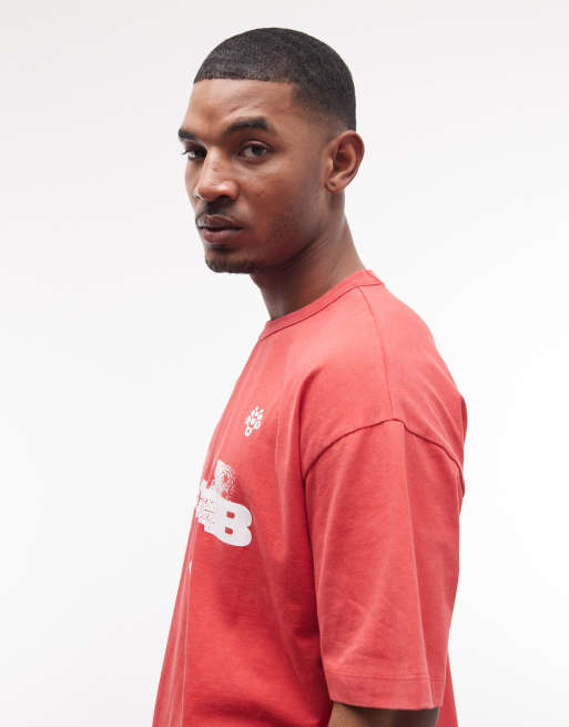 ASOS DESIGN heavyweight boxy oversized t-shirt with soccer graphics in red wash, 3 of 5