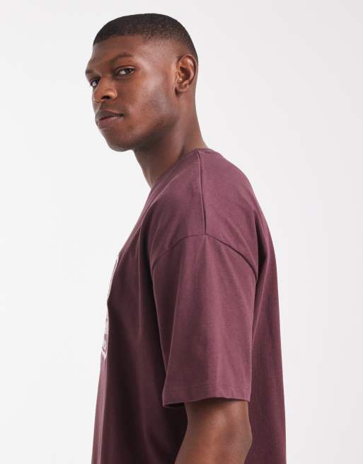  ASOS DESIGN heavyweight  boxy oversized t-shirt with sport embroidery in burgundy , 4 of 5