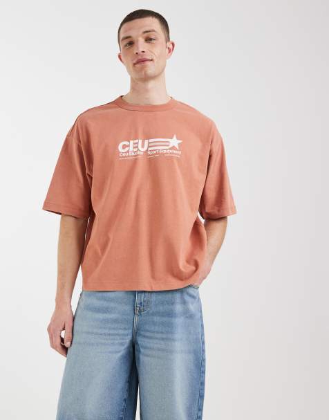 ASOS DESIGN heavyweight boxy oversized t-shirt with street graphic in orange wash - view 1