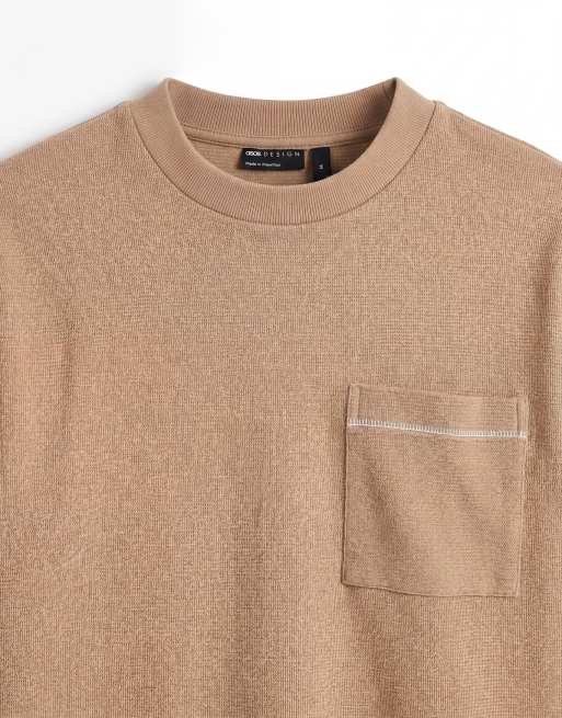 ASOS DESIGN heavyweight boxy oversized t-shirt with sun back graphic in brown textured fabric, 8 of 9