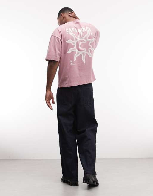 ASOS DESIGN heavyweight boxy oversized t-shirt with sun graphic in pink wash, 2 of 5