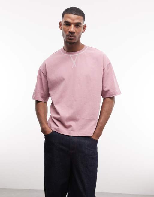 ASOS DESIGN heavyweight boxy oversized t-shirt with sun graphic in pink wash, 3 of 5