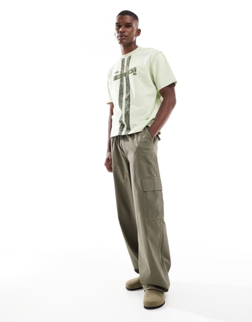 ASOS DESIGN heavyweight boxy oversized T-shirt with text embroidery in washed green, 4 of 4