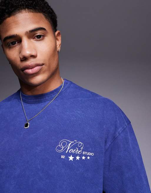 ASOS DESIGN heavyweight boxy oversized T-shirt with text graphic in washed blue, 4 of 4