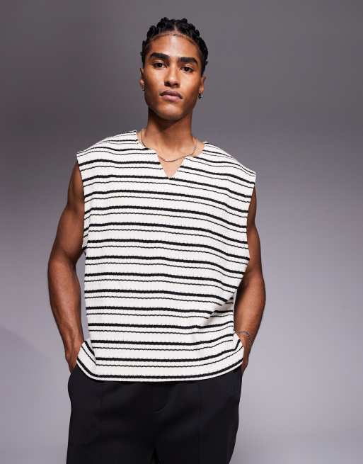 ASOS DESIGN heavyweight boxy oversized tank in textured black and white stripe