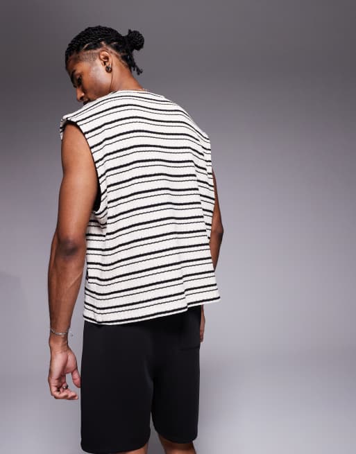 ASOS DESIGN heavyweight boxy oversized tank in textured black and white stripe