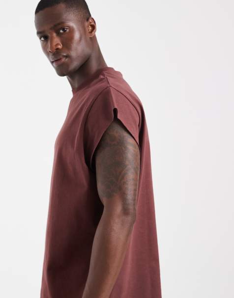 ASOS DESIGN heavyweight boxy oversized tank with cap sleeves in brown - view 1
