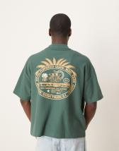 ASOS DESIGN - Oversized recht T-shirt van zware stof met grafische tekstprint in zwart met wassing