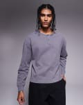 [ASOS DESIGN] ASOS DESIGN heavyweight boxy oversized washed long sleeve henley t-shirt in grey M Asphalt