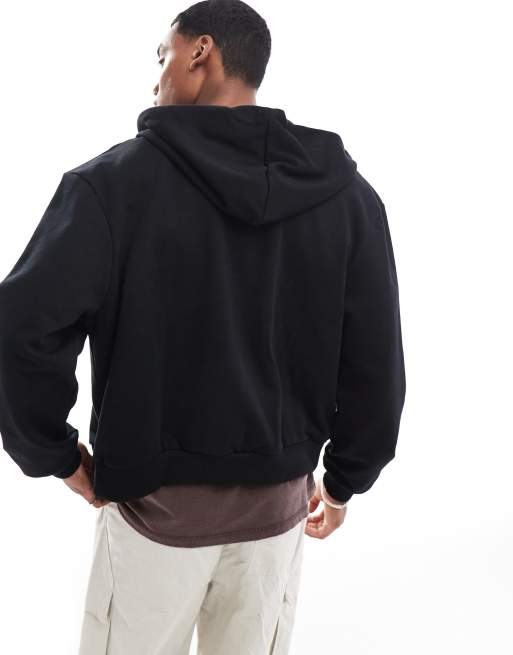 ASOS DESIGN heavyweight boxy oversized zip through hoodie 400gsm in black, 2 of 4