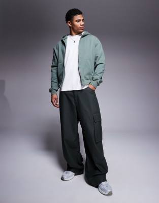 Asos Design Heavyweight Boxy Oversized Zip Through Hoodie 400gsm In Green