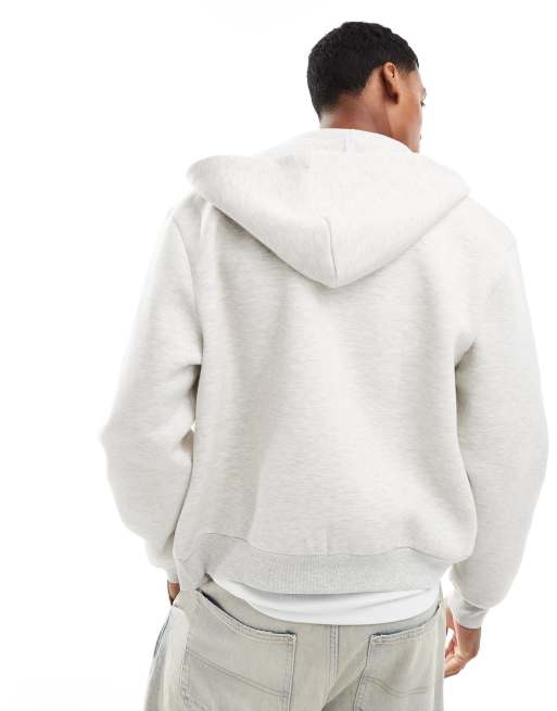 ASOS DESIGN heavyweight boxy oversized zip through hoodie in scuba-style fabric in grey marl , 2 of 4