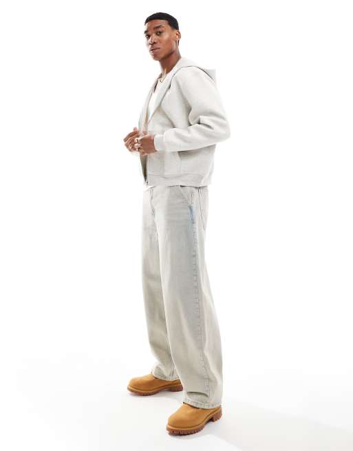 ASOS DESIGN boxy oversized scuba zip through hoodie in grey marl