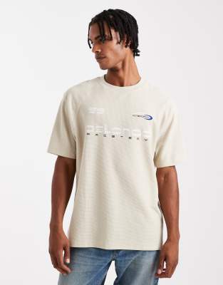 Asos Design Heavyweight Boxy Raglan T-shirt With Sports Graphic In Neutral