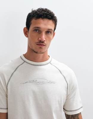 Asos Design Heavyweight Boxy Regular Fit Raglan T-shirt With Print In Neutral