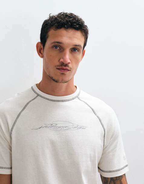 ASOS DESIGN heavyweight boxy regular fit raglan t-shirt with print in cream - view 1
