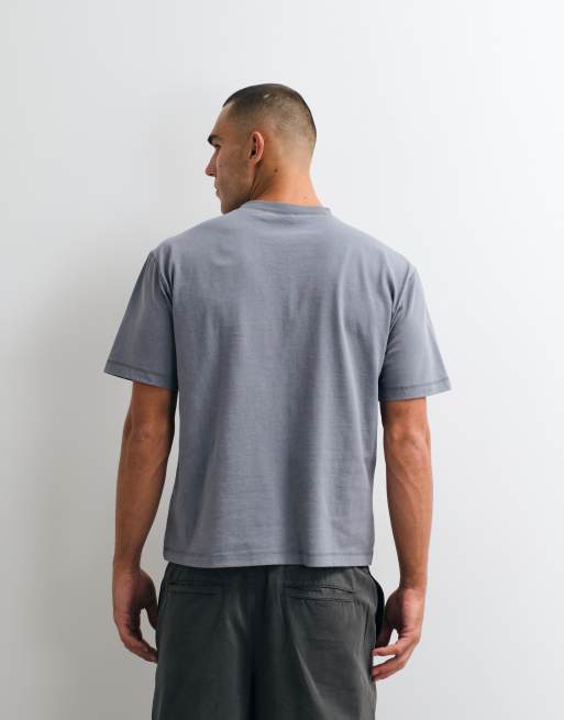 ASOS DESIGN heavyweight boxy relaxed henley neck t-shirt in washed gray, 4 of 5