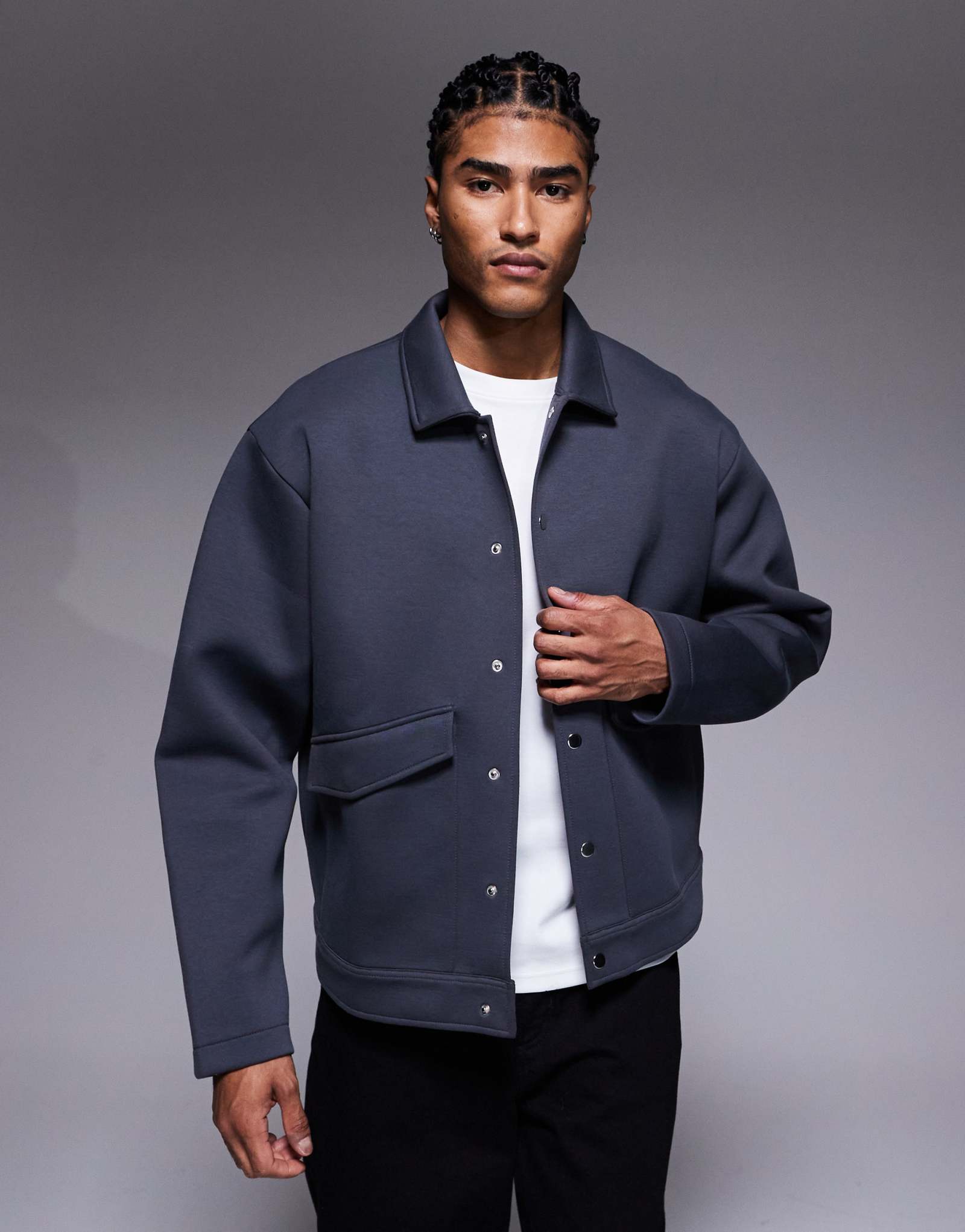 Свободная верхняя рубашка свободного кроя от ASOS DESIGN в стиле скуба из ткани цвета древесного угля