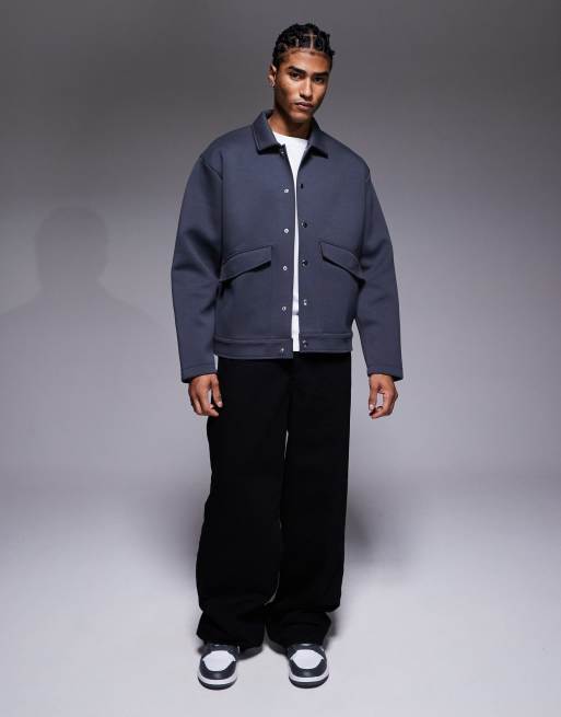 ASOS DESIGN heavyweight boxy relaxed overshirt in scuba-style fabric in charcoal