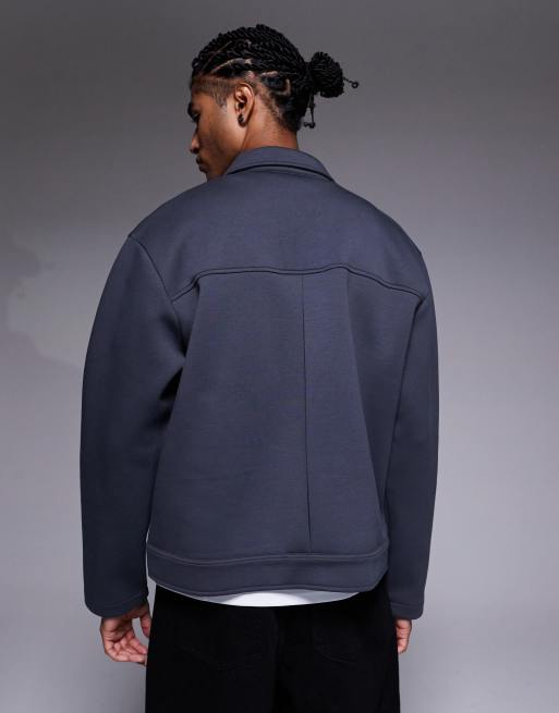 ASOS DESIGN heavyweight boxy relaxed overshirt in scuba-style fabric in charcoal, 3 of 5