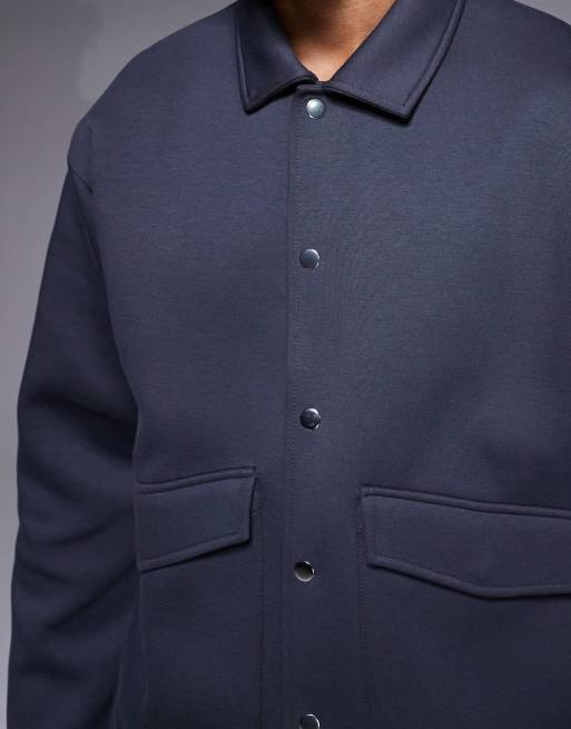 ASOS DESIGN heavyweight boxy relaxed overshirt in scuba-style fabric in charcoal