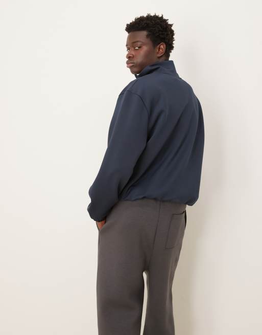 ASOS DESIGN heavyweight boxy relaxed quarter zip sweatshirt in scuba-style fabric in navy, 4 of 4