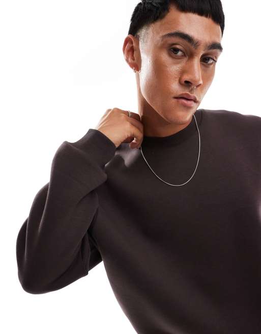 ASOS DESIGN heavyweight boxy relaxed sweatshirt in scuba-style fabric in brown, 2 of 4