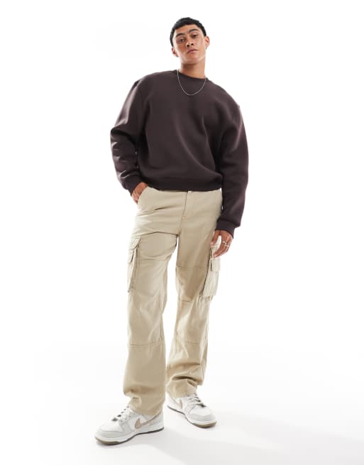 ASOS DESIGN heavyweight boxy relaxed sweatshirt in scuba-style fabric in brown, 4 of 4
