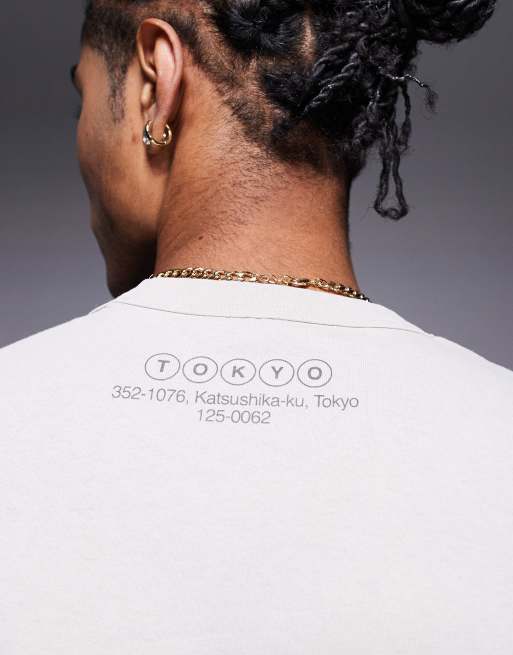 ASOS DESIGN heavyweight boxy relaxed t-shirt in washed beige with text graphic , 4 of 4